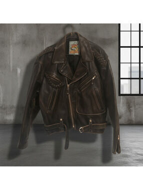 M. Julian Vintage Leather Biker Jacket Black L Men